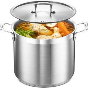 Stockpot Brushed Stainless Steel - Heavy Duty Induction Pot with Lid and Riveted Handles - For Soup, Seafood, Stock, Canning and for Catering for Large Groups and Events by BAKKEN - 12