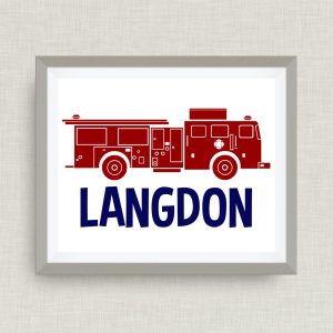 Firefighter Name Art, Custom Name Art - Custom Nursery Art - Pick your colors! - 12x18 ink